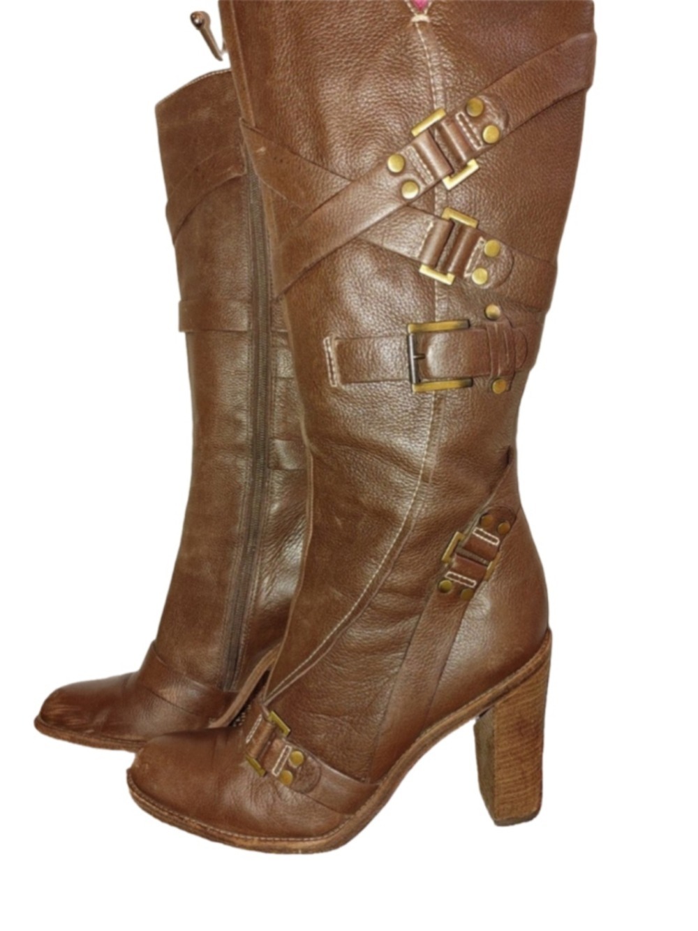 BCBGMAX Azria Steampunk Style Leather Boots Size 9